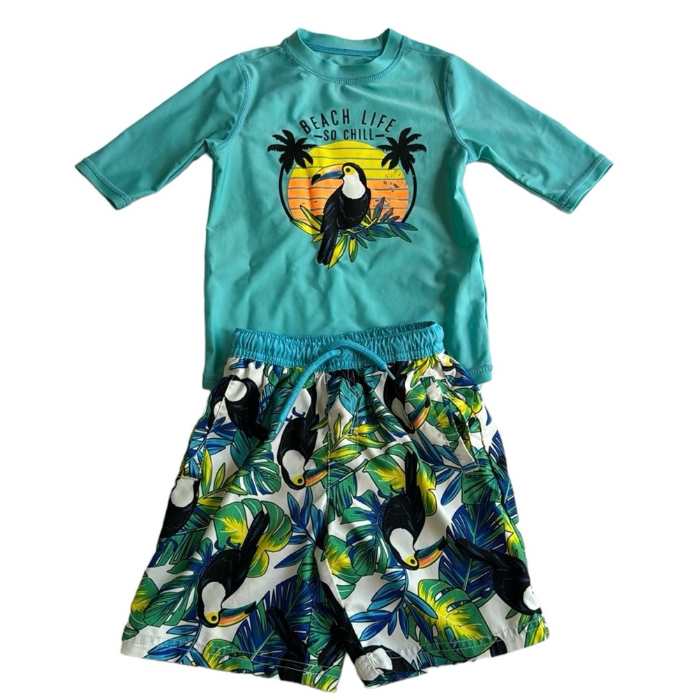 Wonder Nation Short Sleeve Rash Guard & Swim Trunk Swimsuit Set, 2 Piece